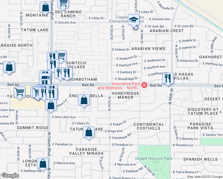 map of restaurants, bars, coffee shops, grocery stores, and more near East Wallace Avenue in Phoenix
