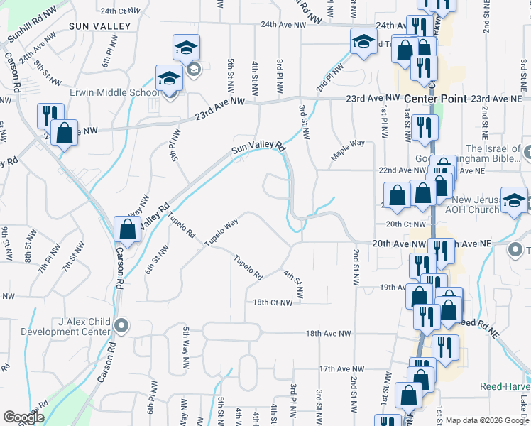 map of restaurants, bars, coffee shops, grocery stores, and more near 424 Tupelo Way in Birmingham