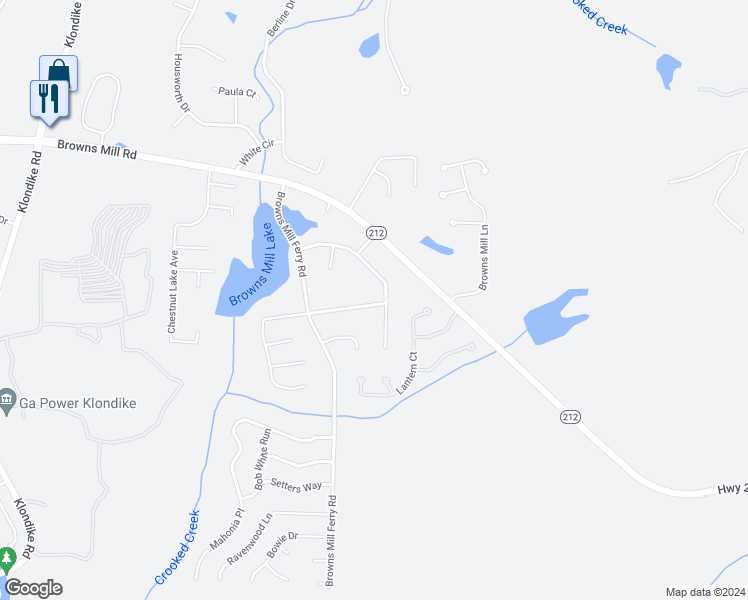 map of restaurants, bars, coffee shops, grocery stores, and more near 6808 Browns Mill Ferry Drive in Lithonia