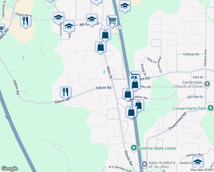map of restaurants, bars, coffee shops, grocery stores, and more near 213 Rogers Road in Gardendale