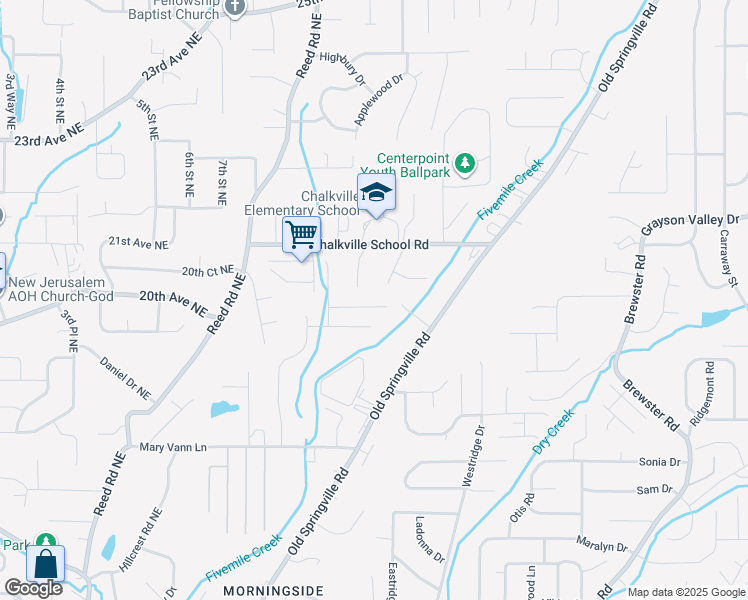 map of restaurants, bars, coffee shops, grocery stores, and more near 2101 Merry Drive Northeast in Birmingham