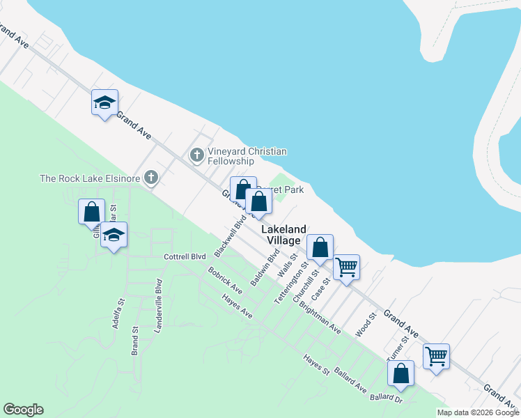map of restaurants, bars, coffee shops, grocery stores, and more near 32986 Blackwell Boulevard in Lake Elsinore