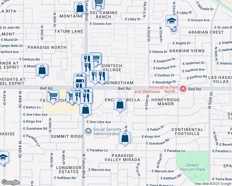map of restaurants, bars, coffee shops, grocery stores, and more near 16942 North 49th Way in Scottsdale