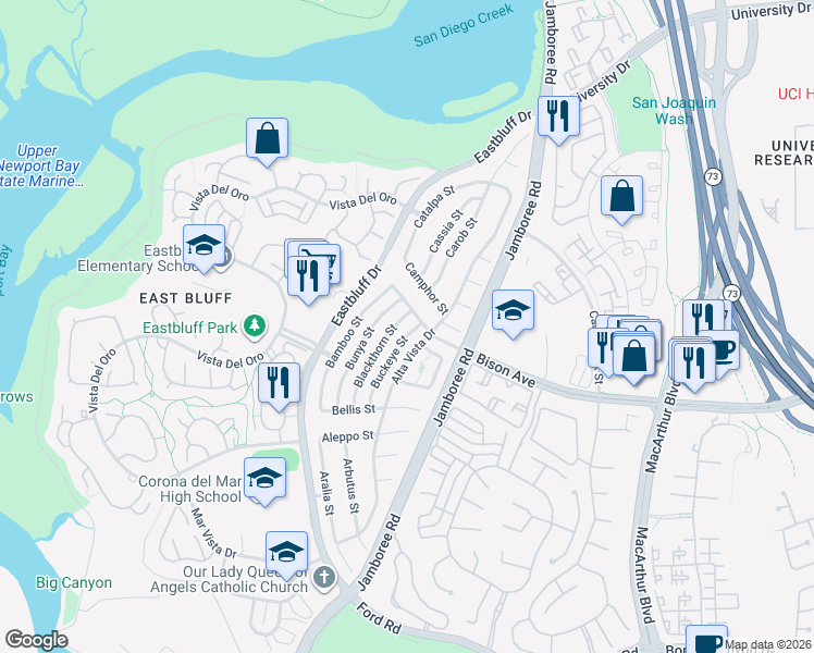 map of restaurants, bars, coffee shops, grocery stores, and more near 806 Bison Avenue in Newport Beach