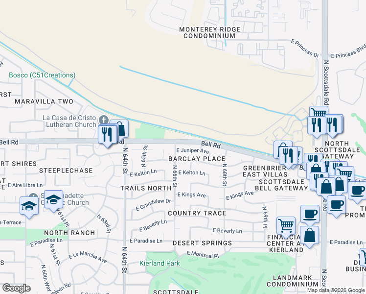 map of restaurants, bars, coffee shops, grocery stores, and more near 6630 East Bell Road in Scottsdale