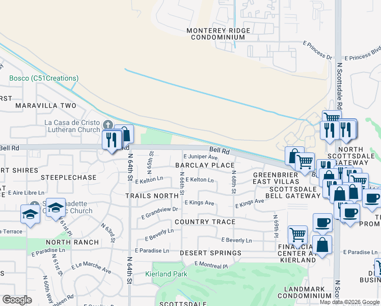 map of restaurants, bars, coffee shops, grocery stores, and more near 6630 East Bell Road in Scottsdale
