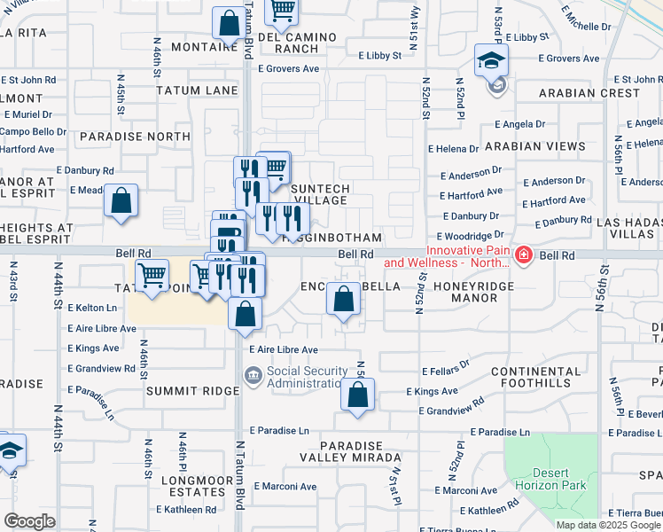 map of restaurants, bars, coffee shops, grocery stores, and more near 16942 North 49th Way in Scottsdale