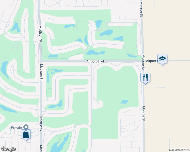 map of restaurants, bars, coffee shops, grocery stores, and more near 56228 Palms Drive in La Quinta