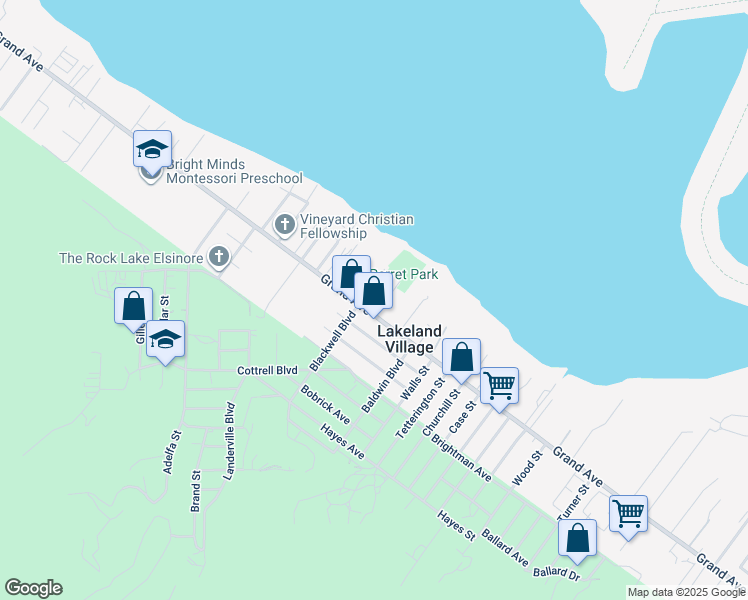 map of restaurants, bars, coffee shops, grocery stores, and more near 32986 Blackwell Boulevard in Lake Elsinore