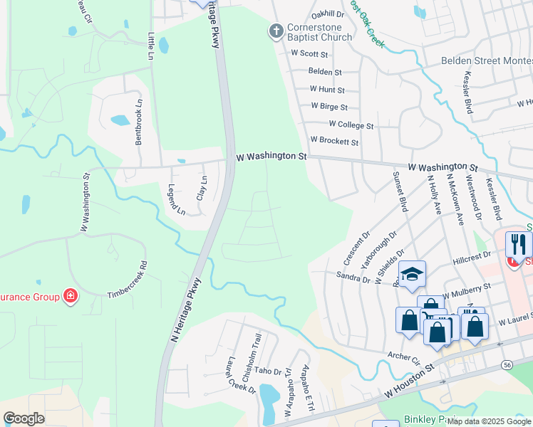 map of restaurants, bars, coffee shops, grocery stores, and more near 731 North Heritage Parkway in Sherman