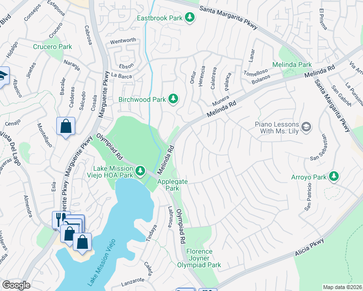 map of restaurants, bars, coffee shops, grocery stores, and more near 22152 Wayside in Mission Viejo