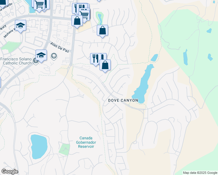 map of restaurants, bars, coffee shops, grocery stores, and more near 45 Muirfield in Rancho Santa Margarita