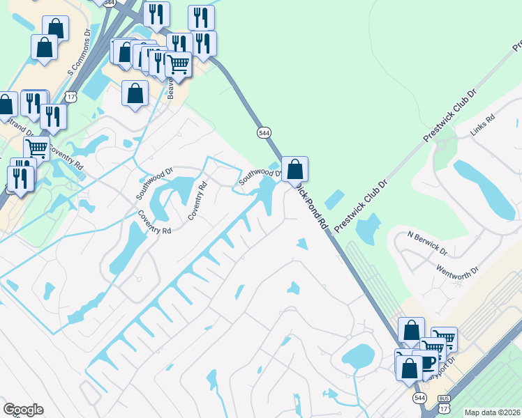 map of restaurants, bars, coffee shops, grocery stores, and more near 1810 Wexford Court in Surfside Beach