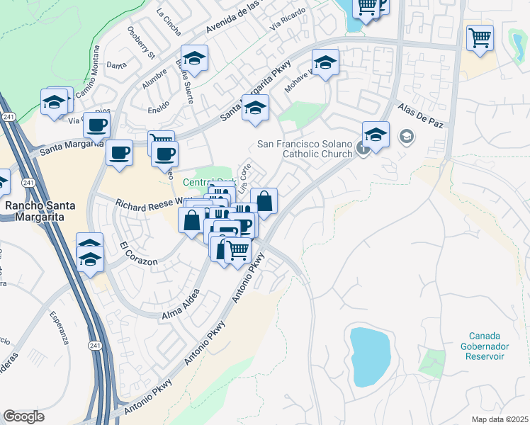 map of restaurants, bars, coffee shops, grocery stores, and more near 37 Vía Pamplona in Rancho Santa Margarita