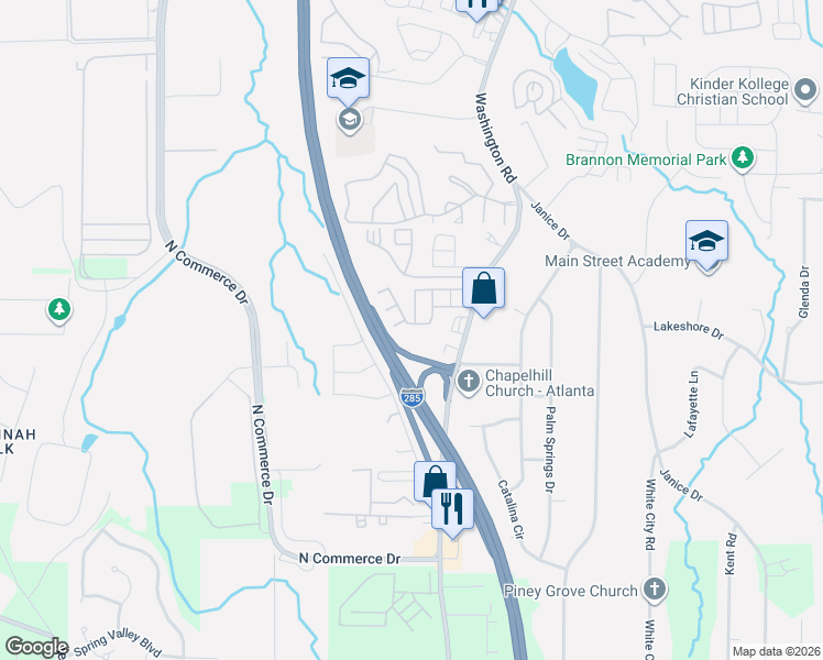 map of restaurants, bars, coffee shops, grocery stores, and more near 4205 High Park Lane in East Point