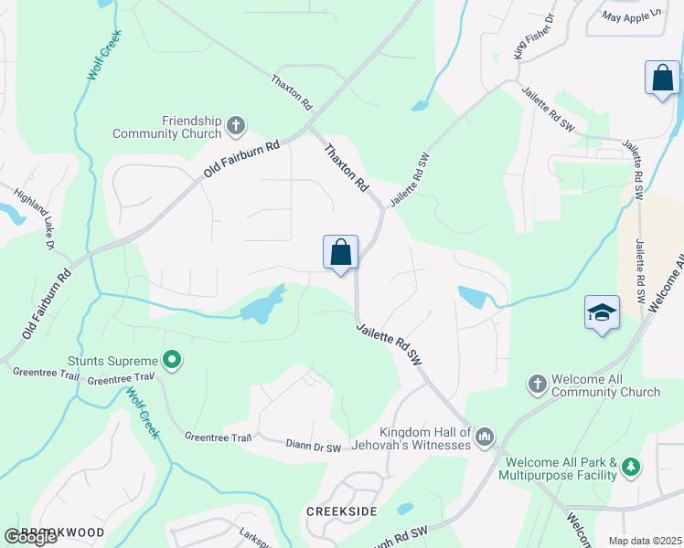 map of restaurants, bars, coffee shops, grocery stores, and more near 4595 Jailette Trace in College Park
