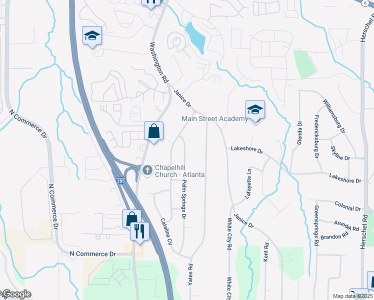 map of restaurants, bars, coffee shops, grocery stores, and more near 4234 Palm Springs Drive in East Point