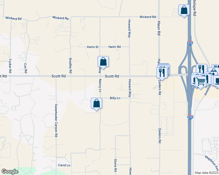 map of restaurants, bars, coffee shops, grocery stores, and more near 27355 Scott Road in Menifee