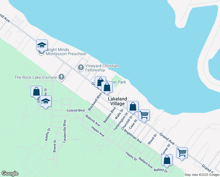 map of restaurants, bars, coffee shops, grocery stores, and more near 32979 Perret Boulevard in Lake Elsinore