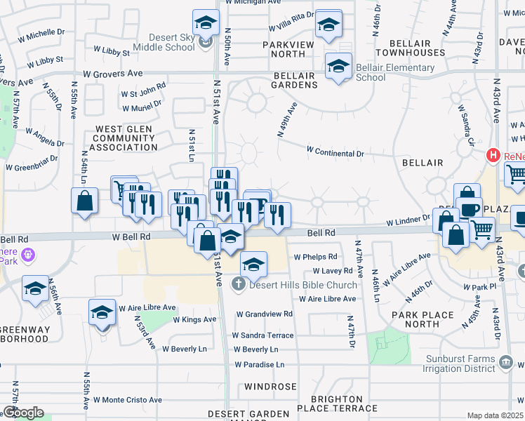 map of restaurants, bars, coffee shops, grocery stores, and more near 4901 West Joyce Circle in Glendale