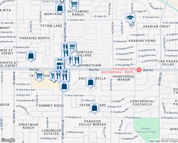 map of restaurants, bars, coffee shops, grocery stores, and more near 16942 North 49th Way in Scottsdale