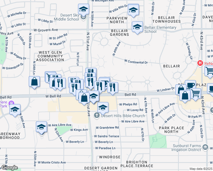 map of restaurants, bars, coffee shops, grocery stores, and more near 4901 West Joyce Circle in Glendale