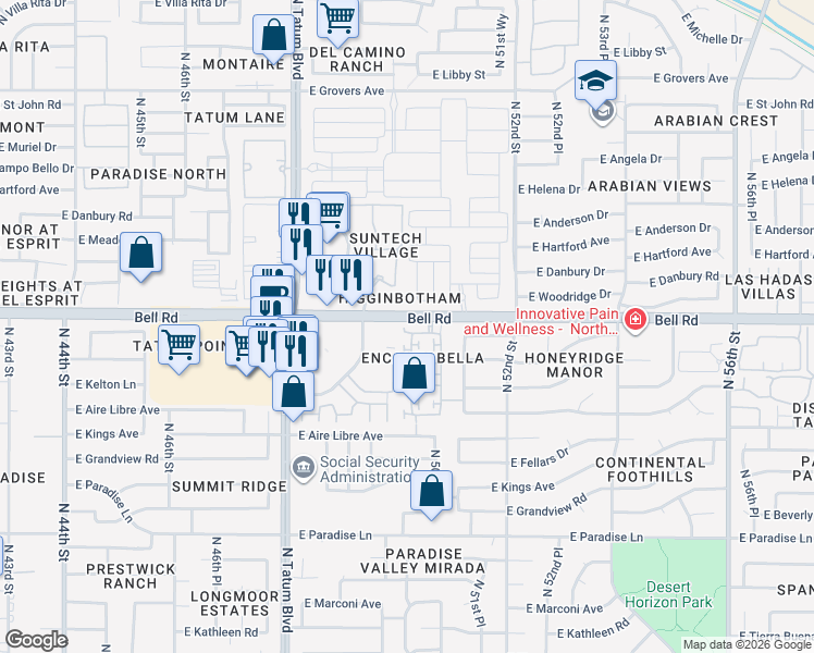map of restaurants, bars, coffee shops, grocery stores, and more near 16942 North 49th Way in Scottsdale