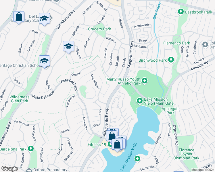 map of restaurants, bars, coffee shops, grocery stores, and more near 27741 Torija in Mission Viejo
