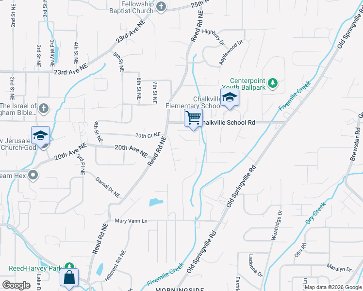 map of restaurants, bars, coffee shops, grocery stores, and more near 624 Cresap Circle Northeast in Birmingham