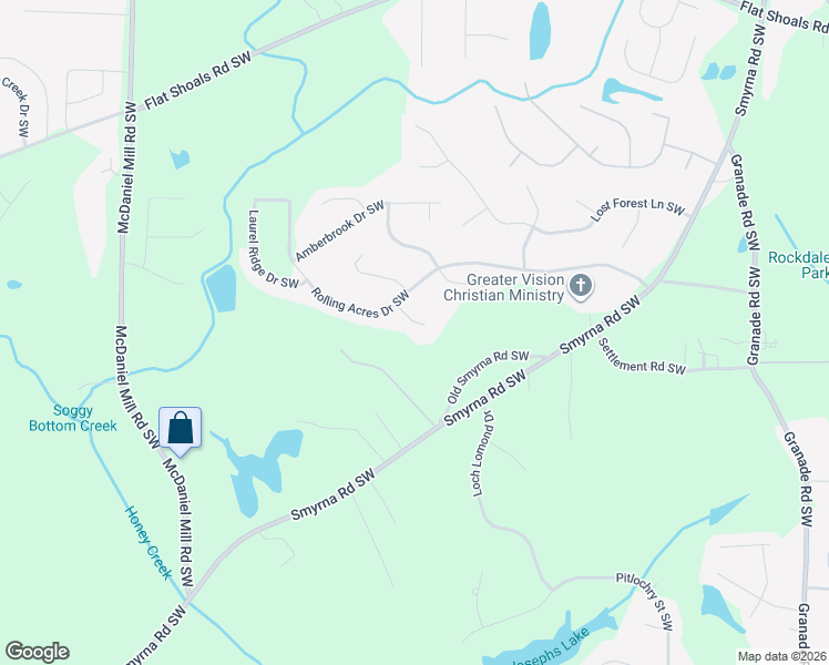 map of restaurants, bars, coffee shops, grocery stores, and more near 2314 Rolling Acres Court Southwest in Conyers