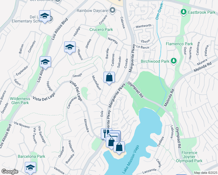 map of restaurants, bars, coffee shops, grocery stores, and more near 27741 Torija in Mission Viejo
