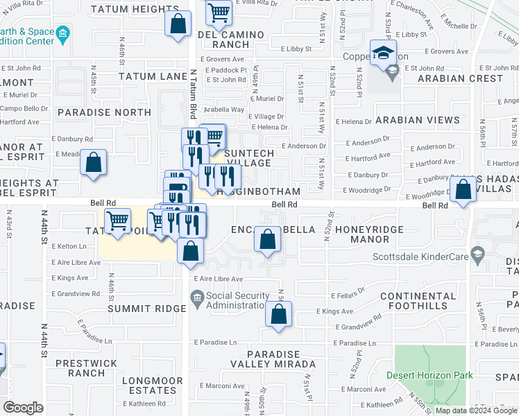 map of restaurants, bars, coffee shops, grocery stores, and more near 16942 North 49th Way in Scottsdale