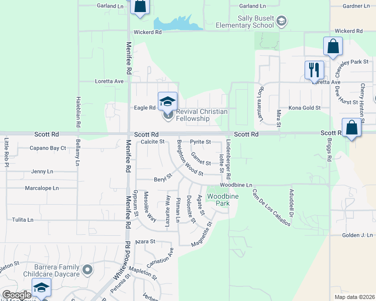 map of restaurants, bars, coffee shops, grocery stores, and more near 29285 Garnet Street in Menifee