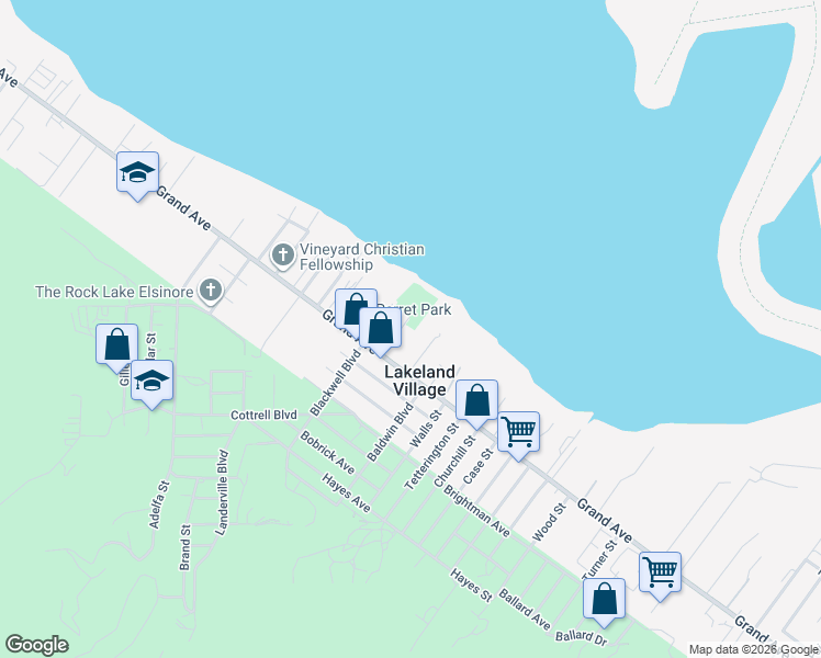 map of restaurants, bars, coffee shops, grocery stores, and more near 32942 Perret Boulevard in Lake Elsinore