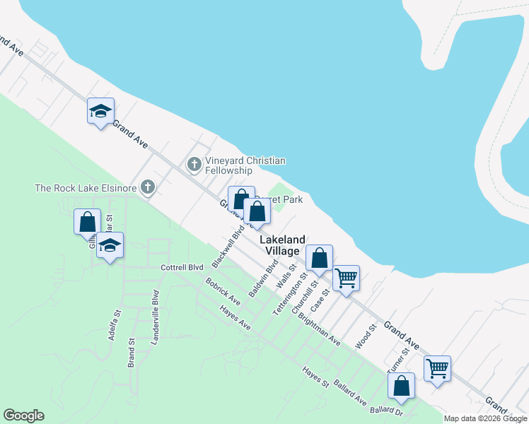 map of restaurants, bars, coffee shops, grocery stores, and more near 32956 Blackwell Boulevard in Lake Elsinore