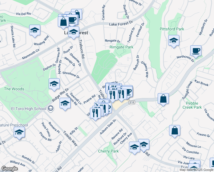 map of restaurants, bars, coffee shops, grocery stores, and more near in Lake Forest