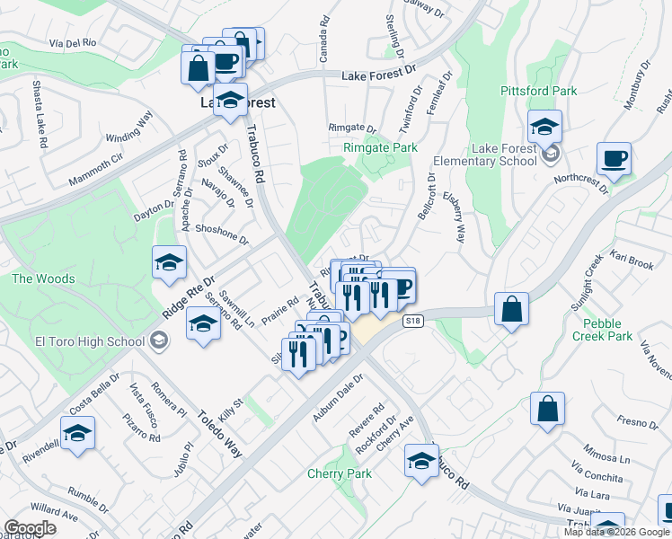 map of restaurants, bars, coffee shops, grocery stores, and more near in Lake Forest
