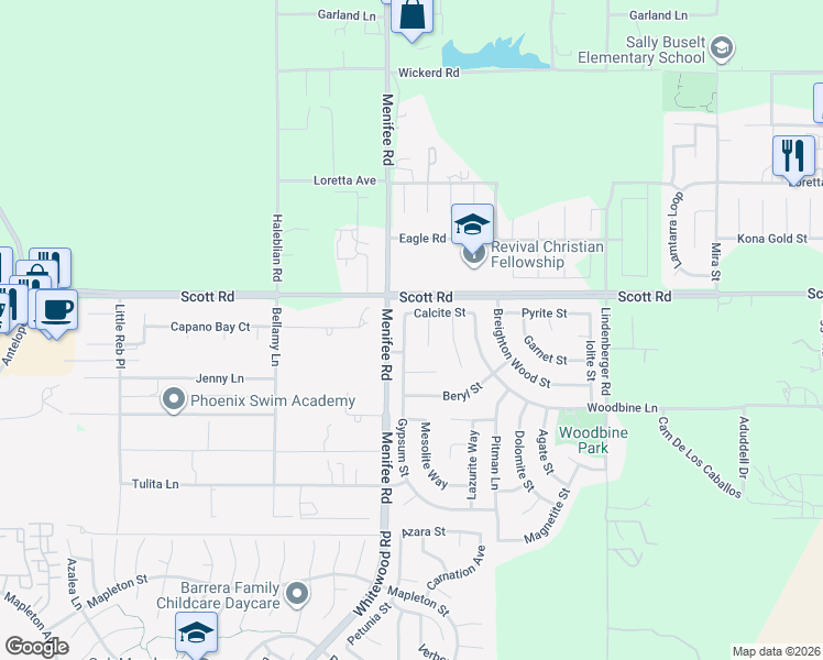 map of restaurants, bars, coffee shops, grocery stores, and more near 33072 Gypsum Street in Menifee