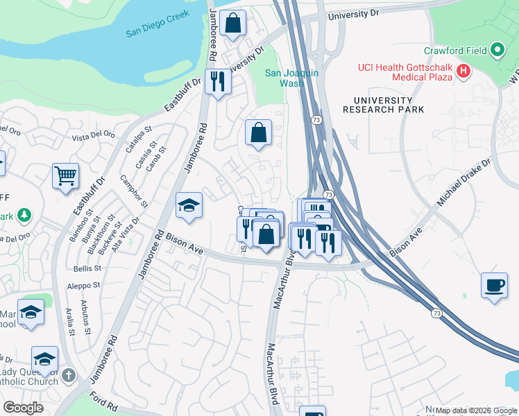 map of restaurants, bars, coffee shops, grocery stores, and more near 24 Corsica Drive in Newport Beach