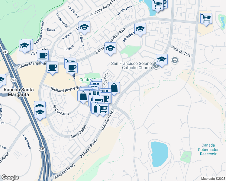 map of restaurants, bars, coffee shops, grocery stores, and more near 29 Vía Pamplona in Rancho Santa Margarita