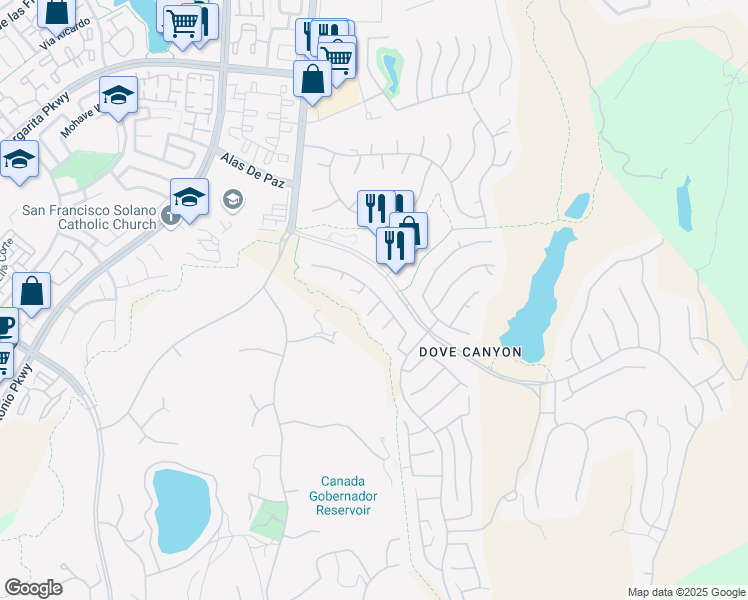 map of restaurants, bars, coffee shops, grocery stores, and more near 1 Rainer in Rancho Santa Margarita