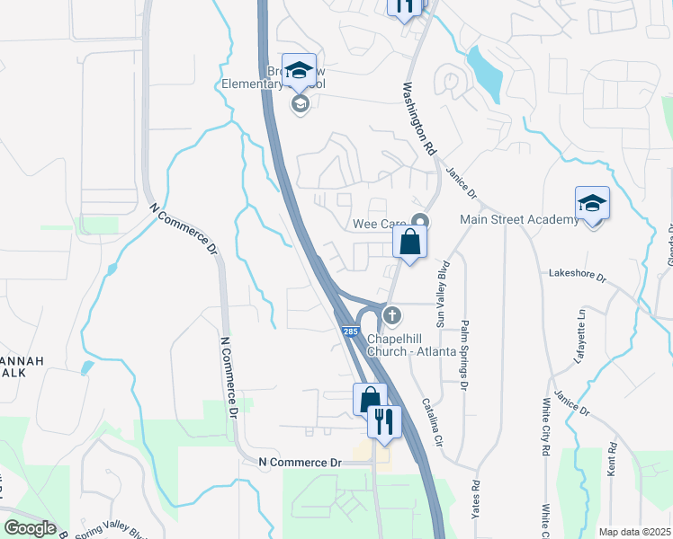 map of restaurants, bars, coffee shops, grocery stores, and more near 4153 Park Chase Drive in East Point