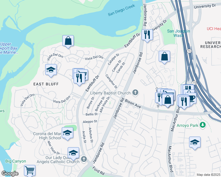 map of restaurants, bars, coffee shops, grocery stores, and more near 806 Bison Avenue in Newport Beach
