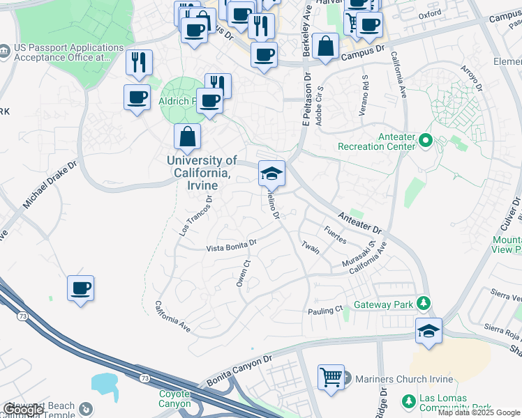 map of restaurants, bars, coffee shops, grocery stores, and more near 3101 Engineering Service Road in Irvine