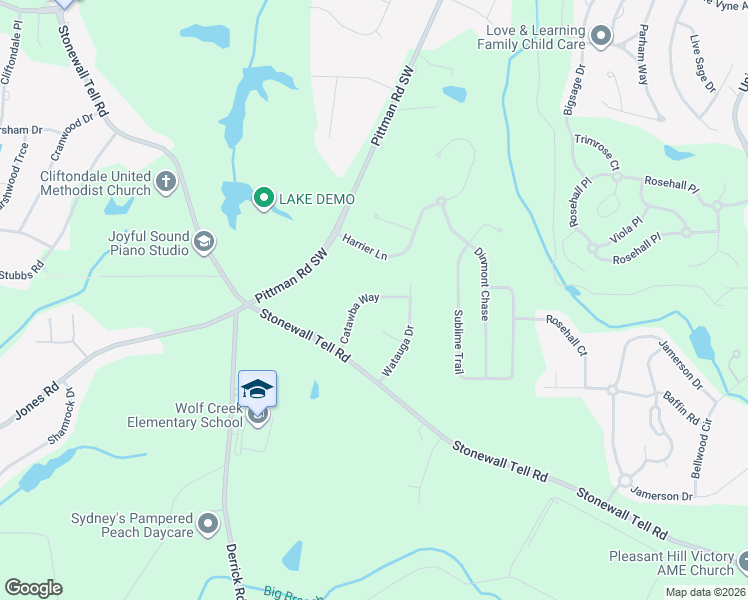 map of restaurants, bars, coffee shops, grocery stores, and more near 5945 Catawba Way in College Park