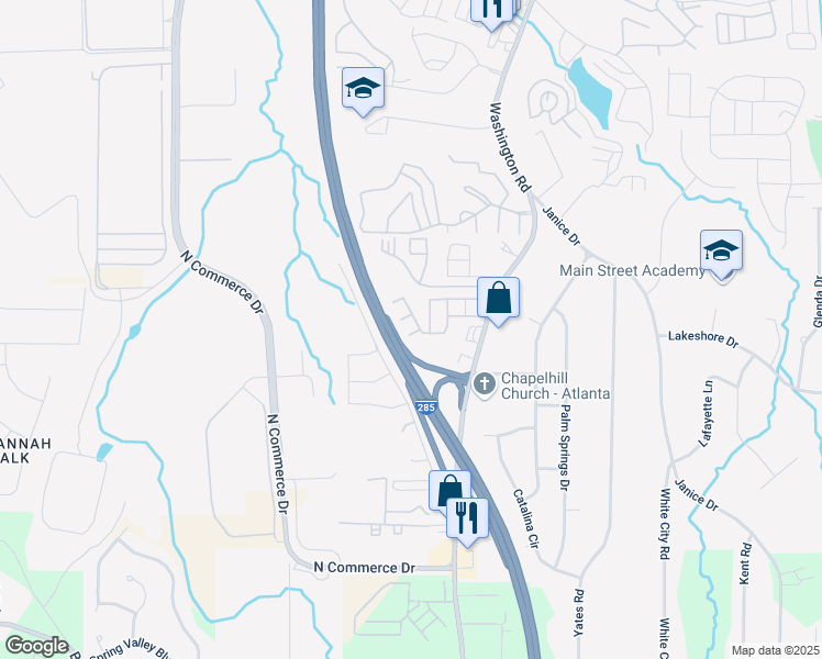 map of restaurants, bars, coffee shops, grocery stores, and more near 4205 High Park Lane in East Point
