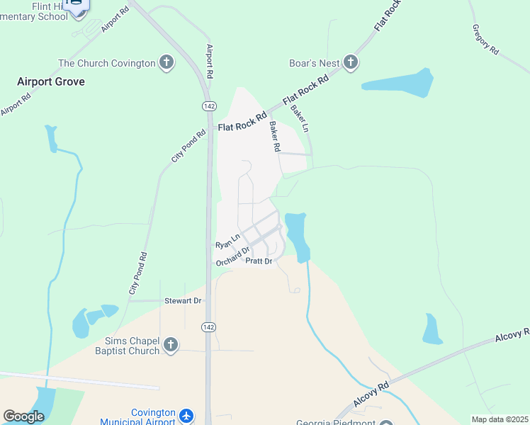 map of restaurants, bars, coffee shops, grocery stores, and more near 205 Ryan Lane in Covington