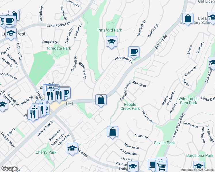 map of restaurants, bars, coffee shops, grocery stores, and more near 26314 West Grove Circle in Lake Forest