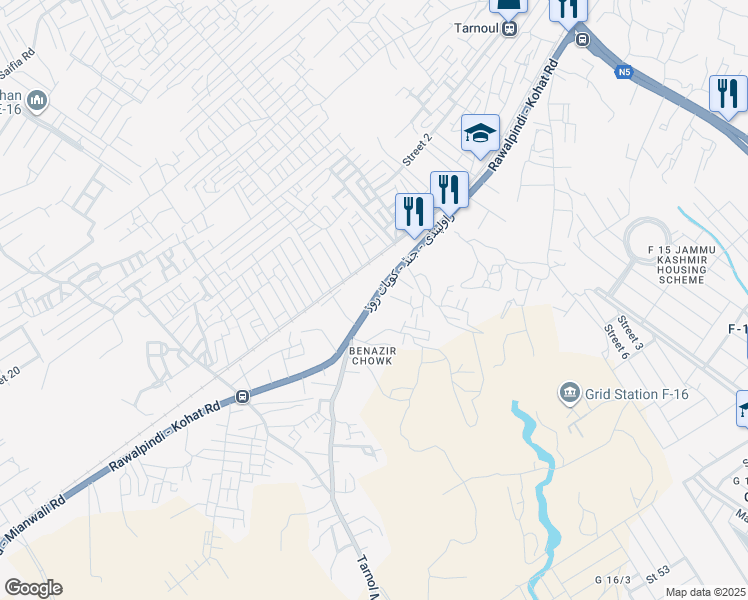 map of restaurants, bars, coffee shops, grocery stores, and more near Rawalpindi - Jand - Kohat Road in Rawalpindi