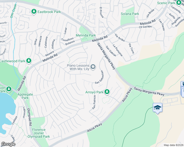 map of restaurants, bars, coffee shops, grocery stores, and more near 22196 Westcliff in Mission Viejo